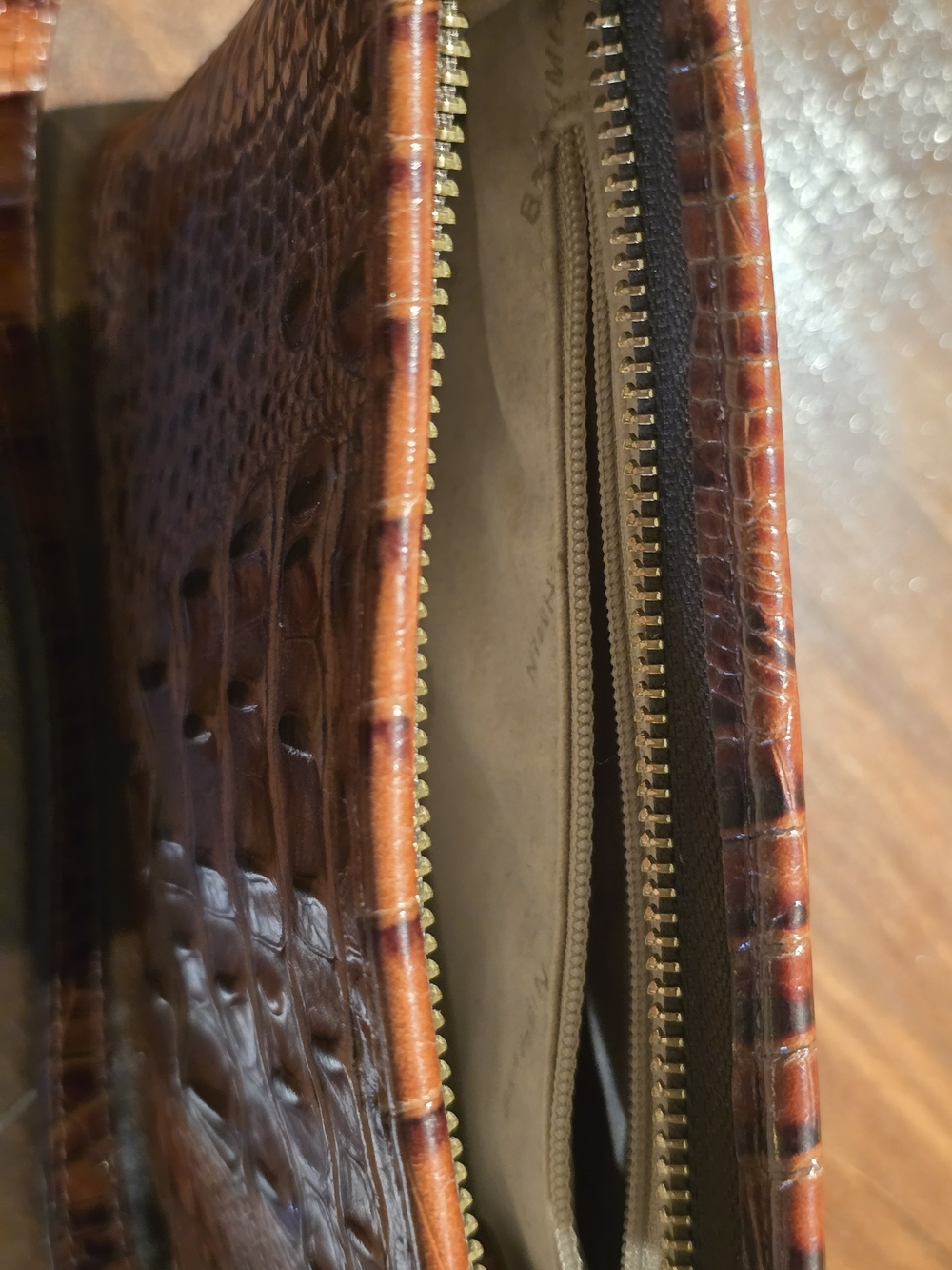 Brahmin Chestnut Croc-Embossed Leather Purse with Signature Gold Medallion - Picture 5 of 13